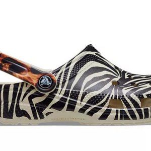 CROCS Black and White Animal Print Clogs M6/W8